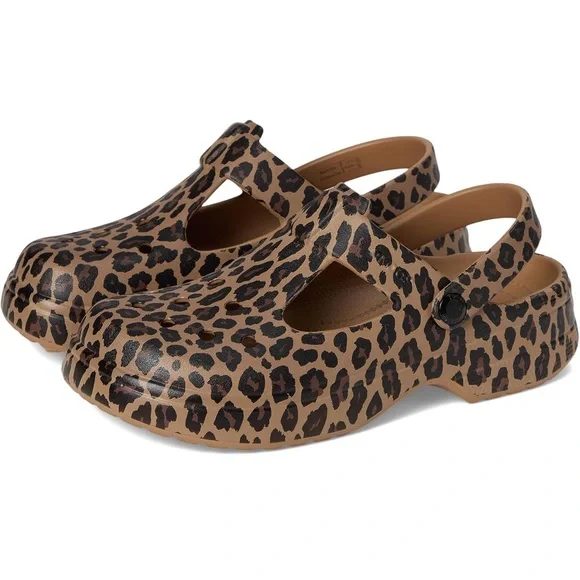 Crocs girls Leopard Print sepia Mary Jane Kids Clogs size 13 like new - Picture 4 of 6